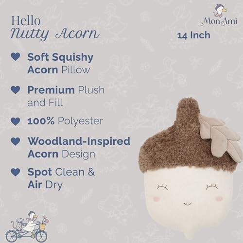 MON AMI Nutty Acorn 14-Inch Plush Pillow Toy, Soft Woodland Décor Gift - Image 2
