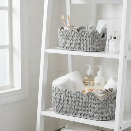 Coeusy Wicker Scalloped Basket Set of 2, Woven Storage Baskets - Image 2