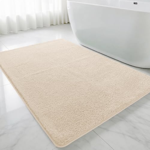 Polyester Bathroom Rug 40"x60" Beige, Large Soft Shaggy Bath Mat by Kildoss