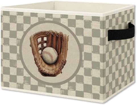 Vintage Gray Checkered Baseball Glove Foldable Storage Box by Unknown