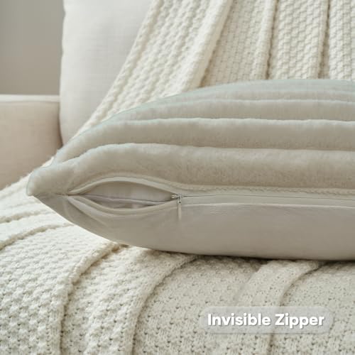 FUTEI Pack of 2 Faux Fur Throw Pillow Covers 22x22 Inch - Image 3