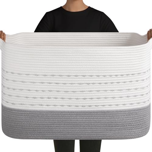 OIAHOMY 108L Extra Large Blanket Basket, 25”x16”x16” Rectangle Woven Cotton by MasterofSpaceOptimization