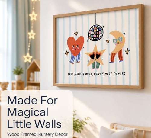 Framed Cute Dance Nursery Wall Art Heart Star Moon Disco Ball Wall Decor - Image 2
