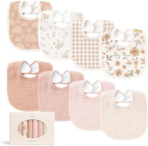 Konssy 8-Pack Muslin Baby Bibs, Adjustable Fit by Konssy