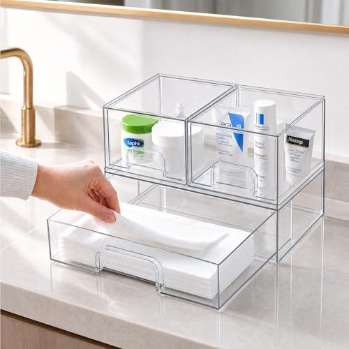 TIPGO Clear Stackable Storage Drawers, Acrylic Bathroom Makeup Organizer - Image 2