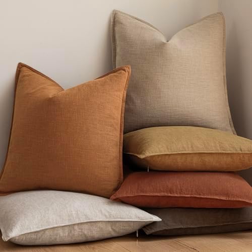 Foindtower Linen Solid Decorative Throw Pillow Covers 16x16 Autumn Orange - Image 6