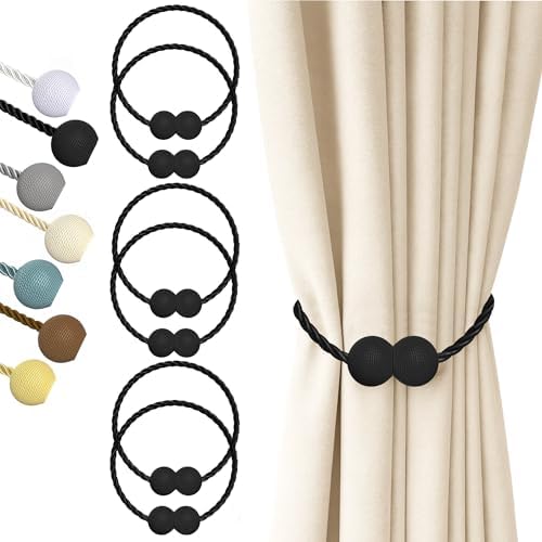 Hion Magnetic Curtain Tiebacks Black 6pcs, Curtain Holdbacks Hooks Holders by Hion