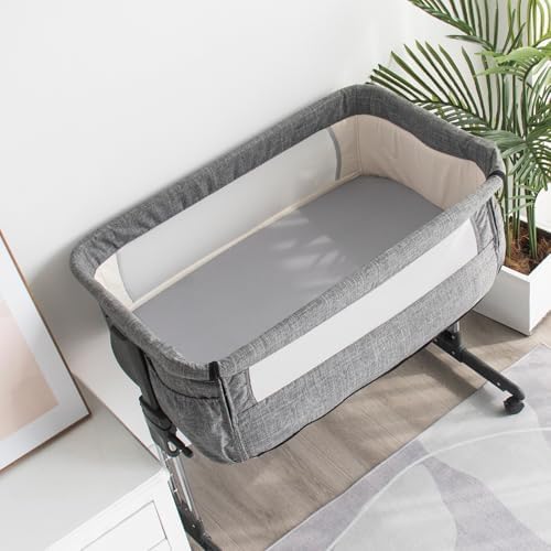 2 Pack Bassinet Sheets Fitted Waterproof White & Grey - Image 5