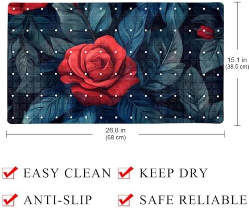 Bathtub Mat Non Slip 26.8x15.1In, Roses Leaf Bath Mat - Image 4