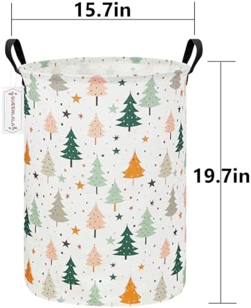 QUEENLALA Large Foldable Round Storage Basket Laundry Hamper, Pine tree - Image 2