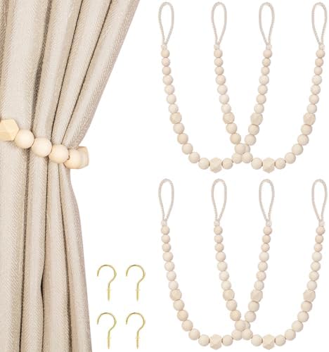 KLOGTSIND Wood Bead Curtain Tiebacks, 4 Pack Curtain Tie Backs by KLOGTSINDDirect