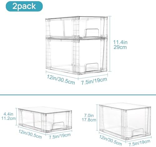Vtopmart Clear Stackable Storage Drawers, 6 Pack Medium Organizer Set - Image 3
