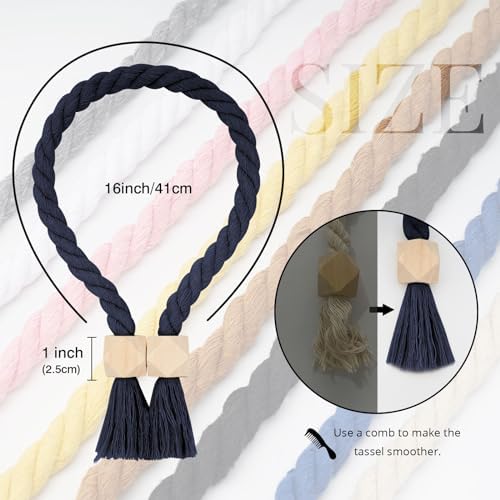 NICEEC 4 Pack Wooden Polyhedron Magnetic Curtain Tiebacks Boho Home Decor Drape - Image 4