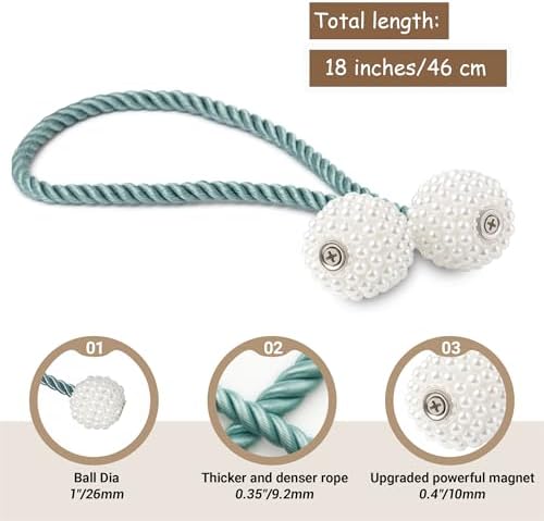 Hion Magnetic Curtain Tiebacks Blue 6pcs, Curtain Holdbacks Hooks Holders - Image 2