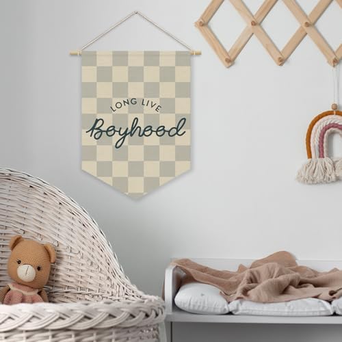 Boys Room Decor, Long Live Boyhood Boy Nursery Linen Canvas Banner - Image 6