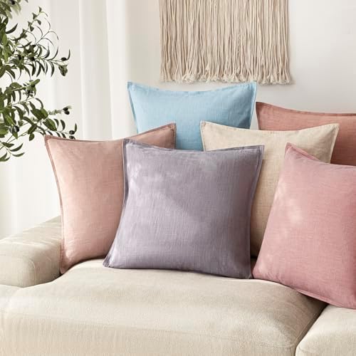Foindtower Linen Solid Decorative Throw Pillow Covers 20x20 Light Purple - Image 5