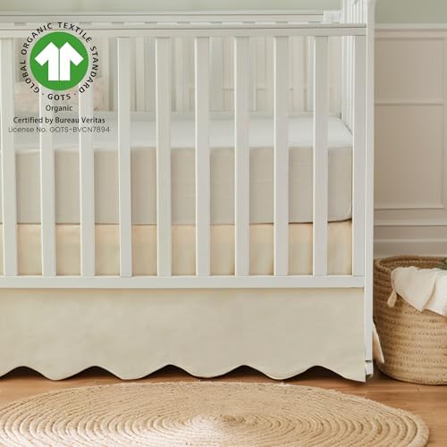Brandream Scallop Edge Cotton Crib Skirt Toddler Bedskirt Baby Nursery Crib Bed - Image 5