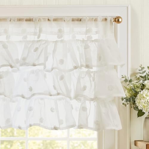 jinchan Ruffled Kitchen Valance Pom-Pom Sheer 1 Panel 18 Inch White by JINCHAN