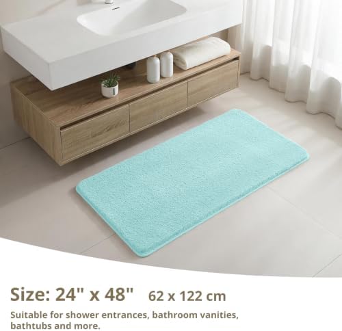 Polyester Bathroom Rug 24"x48" Aqua Haze, Non-Slip Soft Bath Mat - Image 2