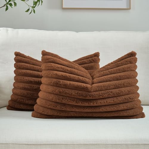 FUTEI Pack of 2 Faux Fur Throw Pillow Covers 12x20 Inch by FUTEI