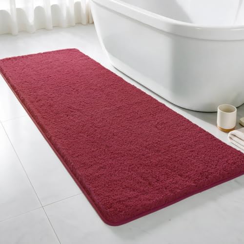 Polyester Bathroom Runner Rug 24"x60" Red, Soft Shaggy Bath Mat by Kildoss