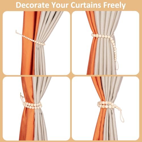 KLOGTSIND Wood Bead Curtain Tiebacks, 6 Pack Curtain Tie Backs - Image 3