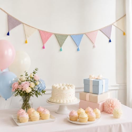 Pre-Strung Cotton Fabric Bunting Banner, 9Ft Morandi Triangle Pennant Banner - Image 5
