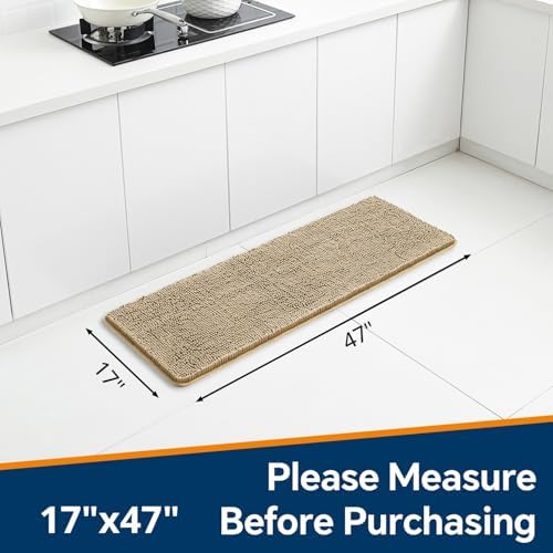Chenille Bathroom Runner Rug 17"x47" Beige, Plush Bath Mat - Image 2
