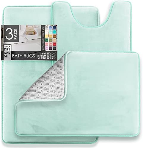 Clara Clark 3 Piece Bathroom Rugs Bath Mat Set, Velvet Memory Foam Bath Mats - Image 2