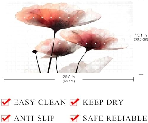 Shower Mat Non Slip, Coral Pink Floral Anti Slip Bath Mat - Image 3