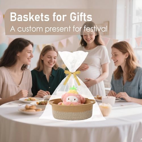 JMvicyroam Small Woven Basket, Empty Gift Basket, Jute&Brown/2 Pack - Image 4