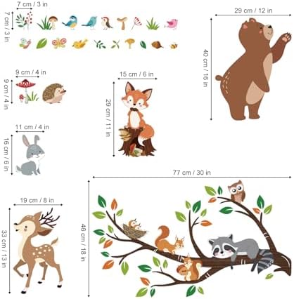 decalmile Woodland Animal Tree Branch Bear Fox Deer Wall Decals Stickers - Image 4