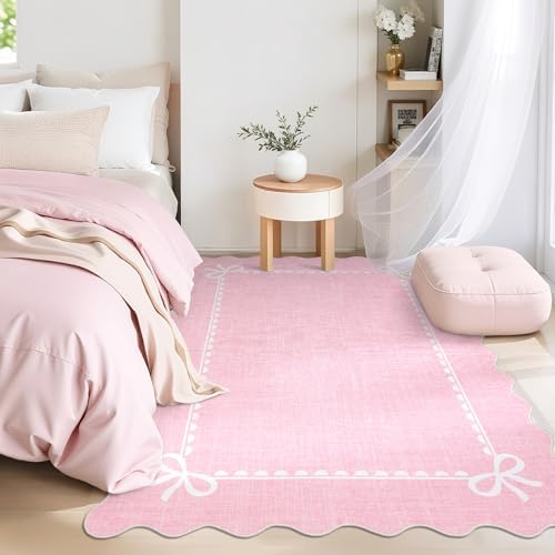 GarveeHome Scalloped Bow Rug 5x7 Washable Pink Rugs - Image 2