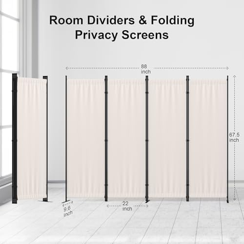 Room Divider 4 Panel Folding Privacy Screen w/ 3 Wide Feet - Image 4