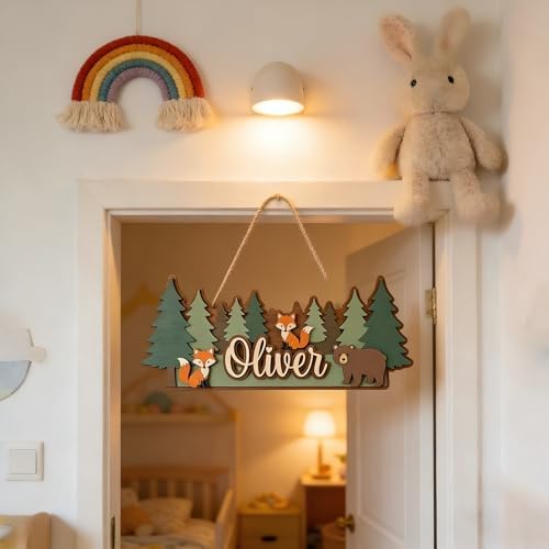 Personalized Kids Name Sign Wooden Forest Animal Wall Decor, Custom Baby Name - Image 4