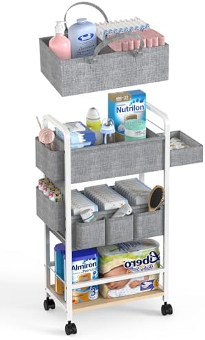 LIDTOP 2In1 Diaper Caddy & 4-Tier Rolling Diaper Cart, Diaper Caddy Organizer by LIDTOP