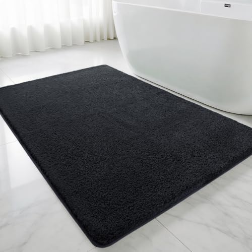 Polyester Bathroom Rug 40"x60" Black, Large Soft Shaggy Bath Mat by Kildoss