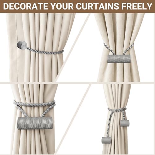 Hion Magnetic Curtain Tiebacks Grey 6pcs, Curtain Holdbacks Hooks Holders - Image 7