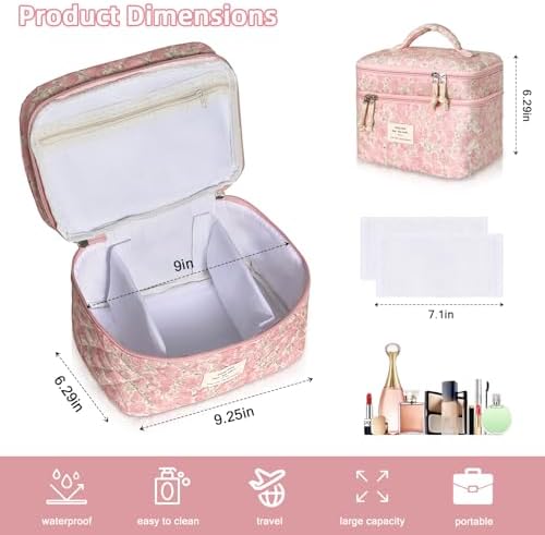 Gosect Makeup Bag, Portable Travel Make up Bag, Large Capacity Quilted Cosmetic - Image 2