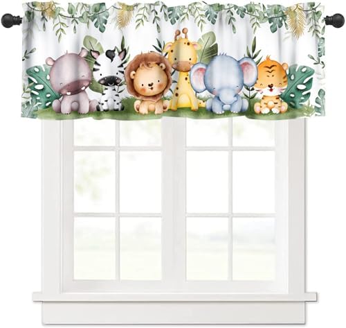 Jungle Safari Animals Kids Valance Curtain Cartoon Animals Lion Giraffe by AAVEUP