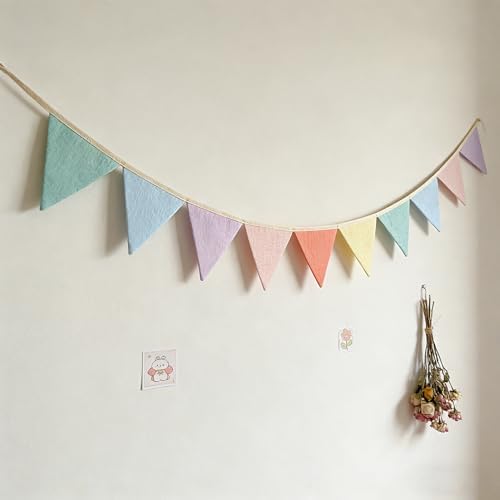 JUIIZAY Pennant Banner Flags Pastel Fabric Triangle Bunting Garland by JUIIZAY