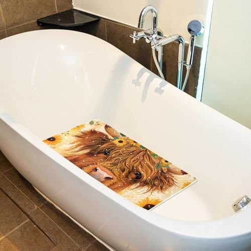 Shower Mat Non Slip, Highland Cow Sunflowers Anti Slip Bath Mat - Image 5