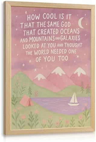 Christian Wall Art for Girls Room, Baby Girl Pink Nursery Decor Framed 16x24 by Clicyre