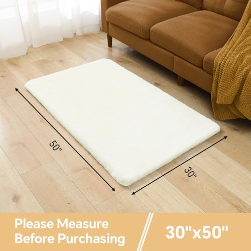 Polyester Bathroom Rug 30"x50" Cream, Large Soft Shaggy Bath Mat - Image 2