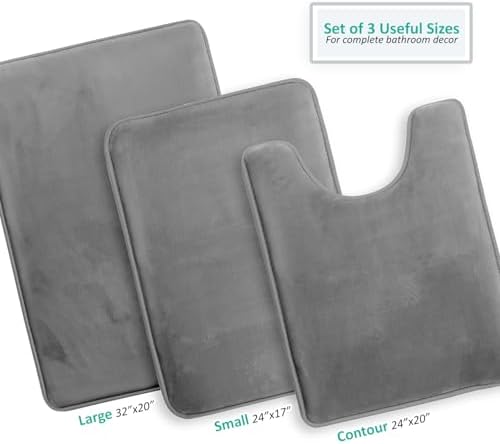 Clara Clark 3 Piece Bathroom Rugs, Velvet Memory Foam Bath Mat Set, Non-Slip - Image 3