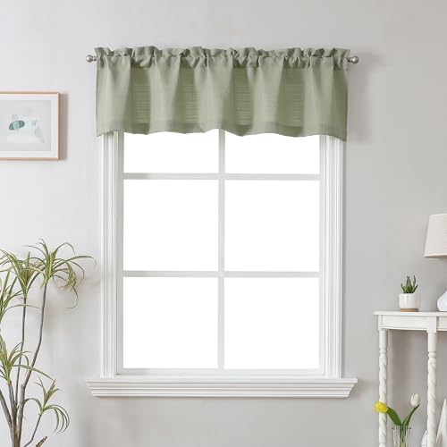 Chyhomenyc Light Green Valance for Windows, Light Filtering Faux Linen Solid by Chyhomenyc