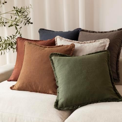 Foindtower Decorative Linen Fringe Throw Pillow Covers 16×16 Orange Brown - Image 6