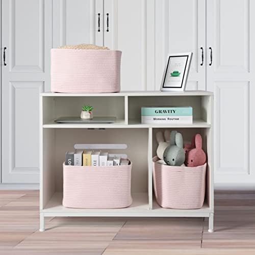 XUANGUO Woven Cotton Rope Storage Baskets 15x10x9.3" 3 Pack Light Pink - Image 4