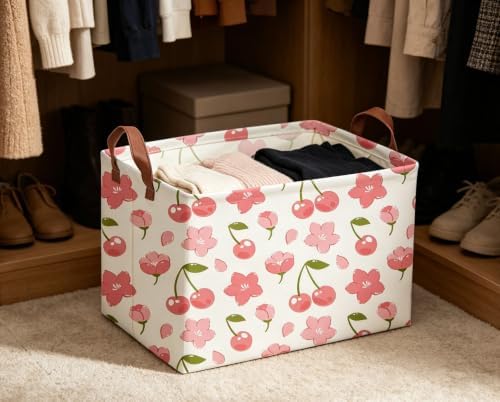 Rectangular Cherry Basket Girls Baskets Storage Bins Room Decor Cute Organizer - Image 3