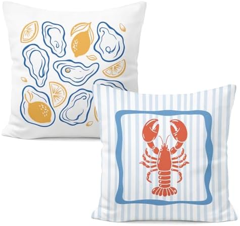 Summer Seashell Lemon Lobster Pillow Covers 18x18, Crawfish Boil Party by Unknown